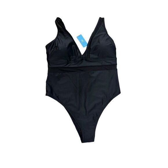 NWT Cupshe One Piece Swimsuit V Neck Mesh SHeer Tummy Control 2X - Picture 1 of 6